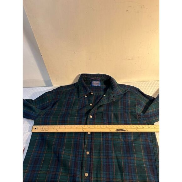 Sir Pendleton 100 virgin wool flannel medium m green plaid button down rn#29685 - Picture 6 of 8